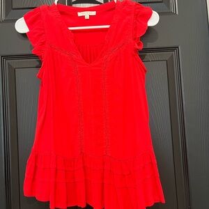 Red Ruffled Blouse with Tiered Design